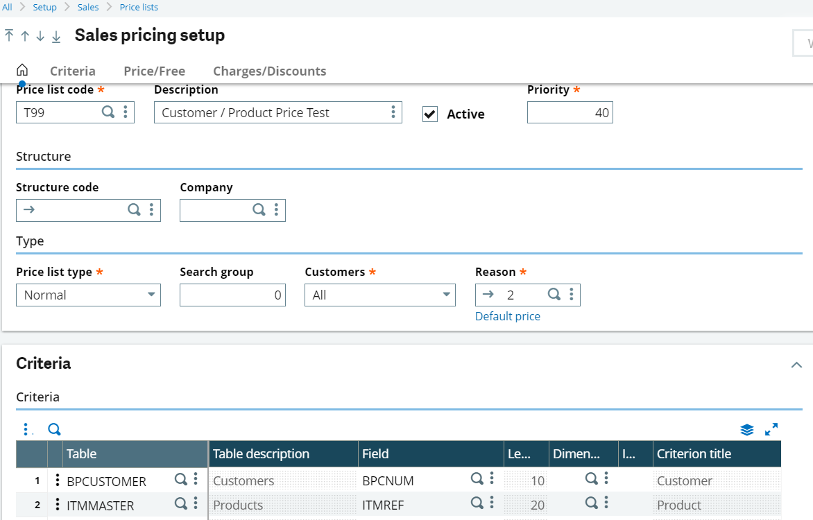 X3 Sales Pricing Setup