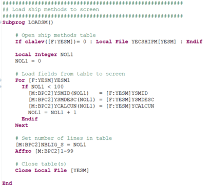 Sage x3 EXEBOUT  Ship Methods