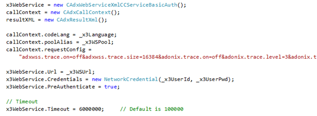 Sage X3 Web Service call code