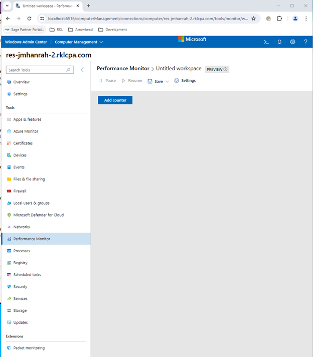 Performance Monitor - Blank Workspace - Add Counter