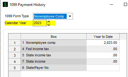 1099 Payment History Calendar Year Should be Updated to Current Year