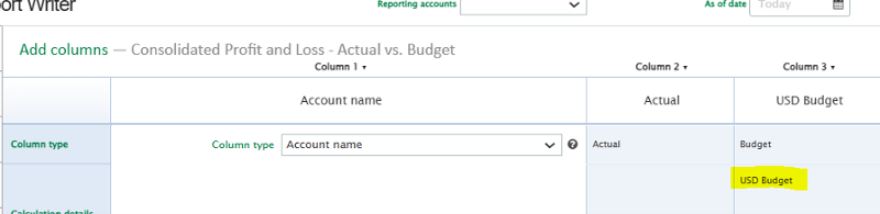 Sage Intacct Budget Consolidation - creating a budget after setup- column type is account name-1-1