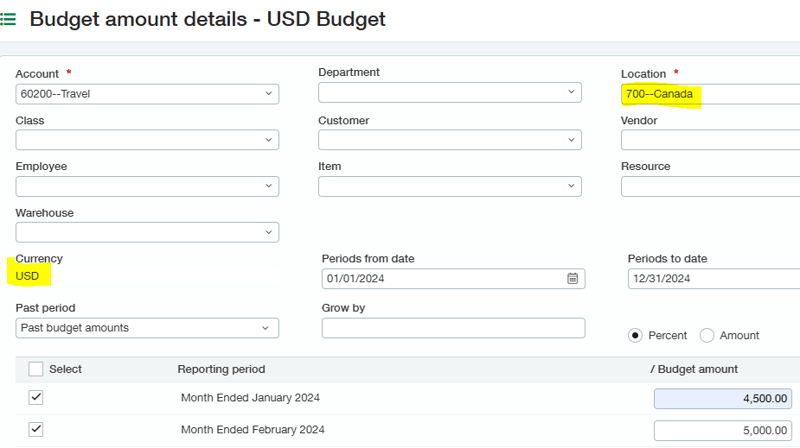 Sage Intacct Budget Consolidation - creating budget after setup - budget amount details