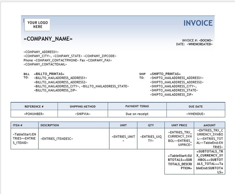 Sage Intacct Sales Invoice Template