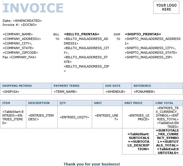 Sage Intacct Sales Invoice - Sample 3