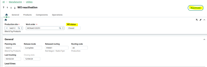 How to Close and Reactivate a Work Order in Sage X3
