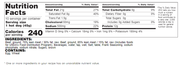 Horizontal Nutrition Label Example