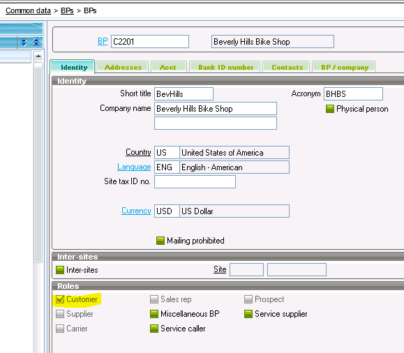 Sage ERP X3 Business Partner Screen