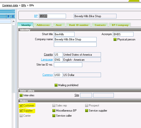 Sage ERP X3 Business Partner Screen