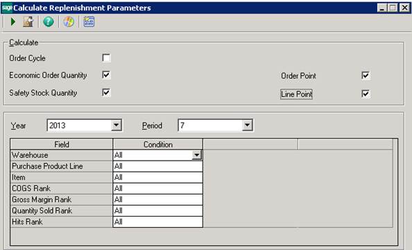 Sage 500 ERP Calculate Replenishment Parameters