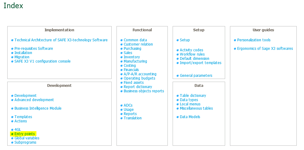 Sage X3 Entry Points Link