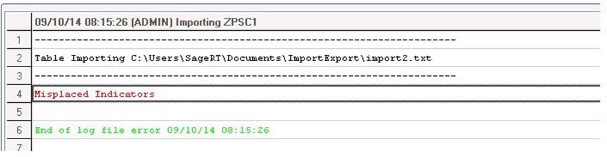Sage X3 Data Import Screenshot Error