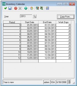 Sage 500 ERP Inventory Calendar Screen