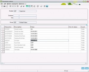 Sage ERP X3 Parameter Values Screen Sage ERP X3 Parameter Values Screen
