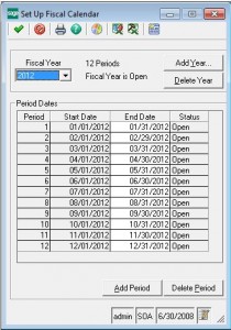 Sage 500 ERP Set Up Fiscal Calendar Screen