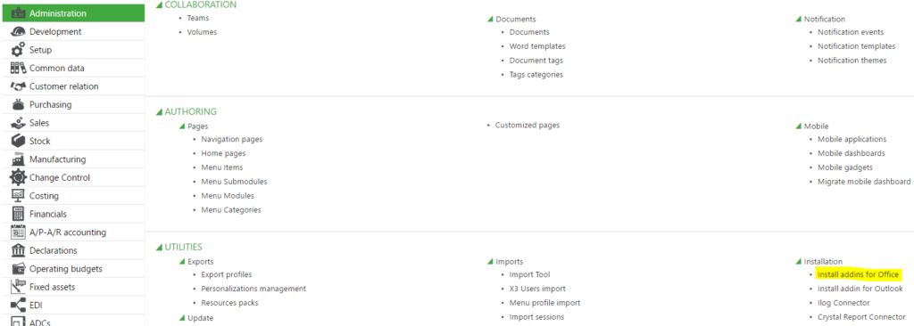 Sage X3 Office Add-in