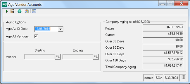 Sage 500 Age Open Payables in the AP module