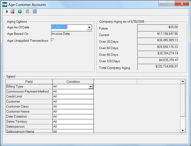 Sage 500 Age Open Receivable in the AR module