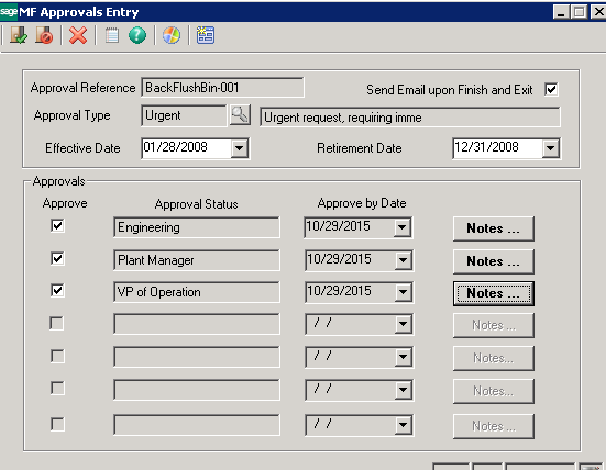 Approvals Entry ECO Sage 500