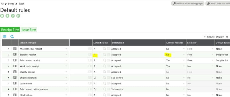 Sage X3 Default Status