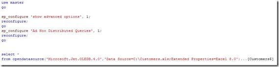 SQL Server Using DistributedQueries w Excel data