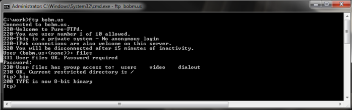 FTP From Command Prompt Binary Mode