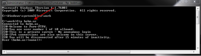 FTP From Command Prompt Server Name