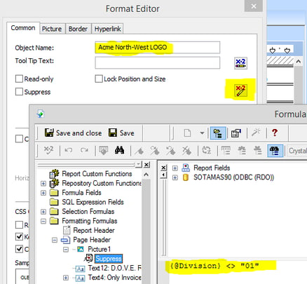 Crystal Reports Format editor