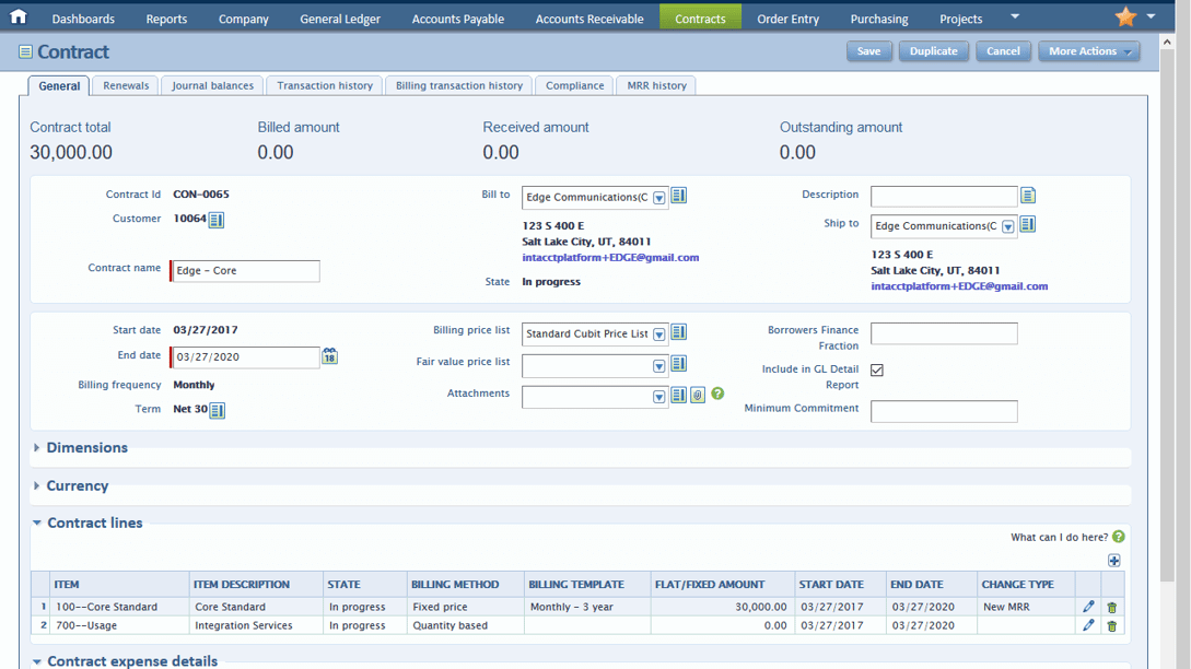 Intacct Contract Dashboard