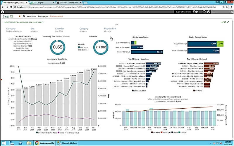 Sage X3 Inventory Dashboard