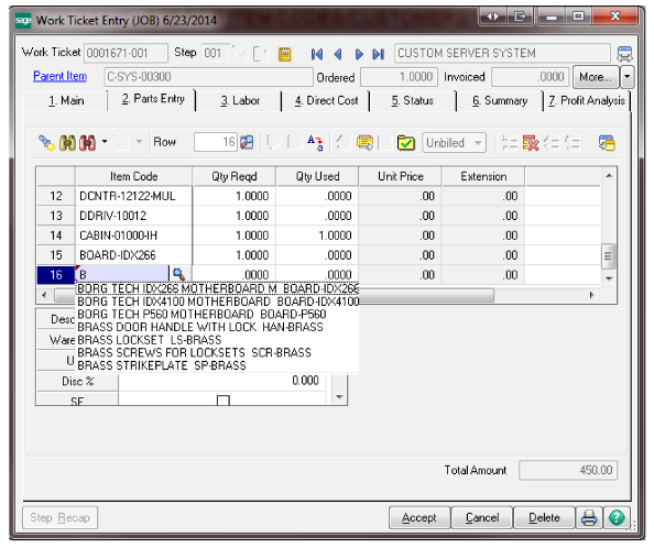 JobOps Auto Complete for Item Codes