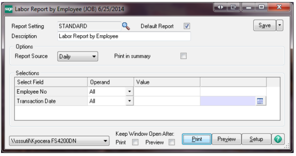 JobOps Labor Report By Employee