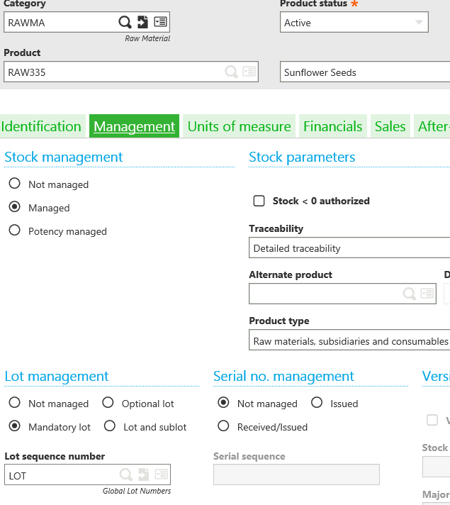 Sage X3 Mandatory Lot Managed