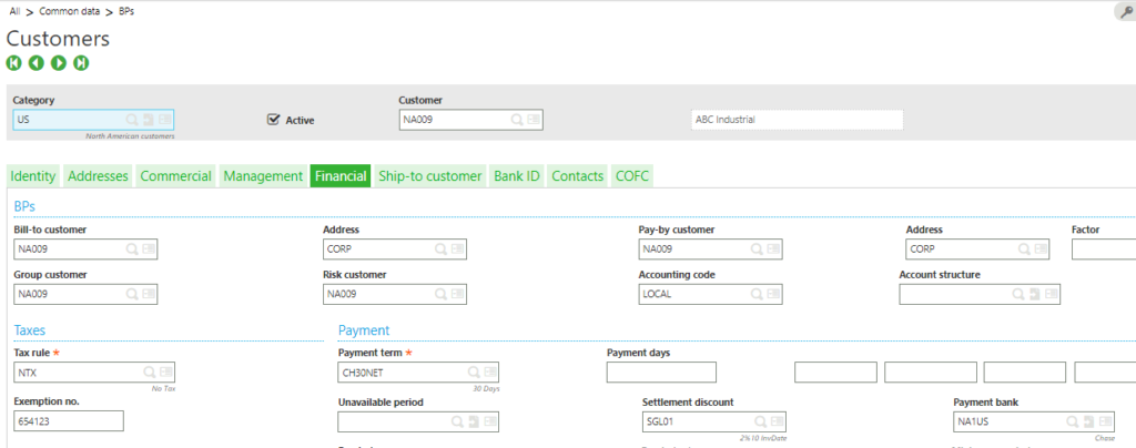 Sage X3 Payment Bank Field