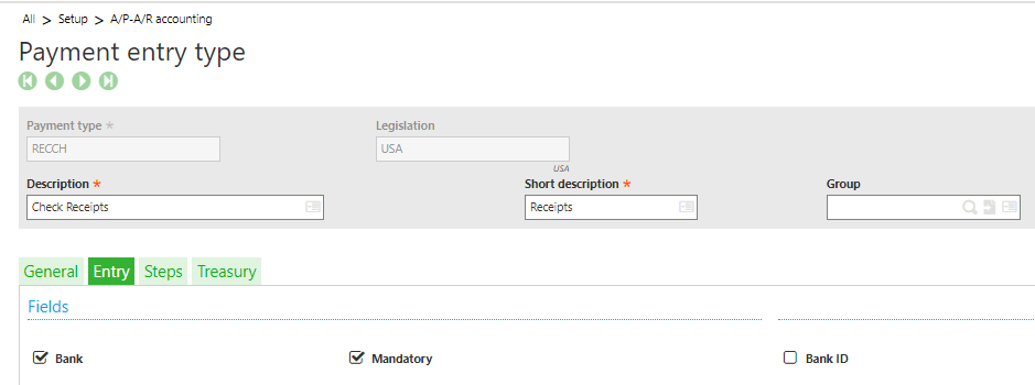 Sage X3 Payment entry type