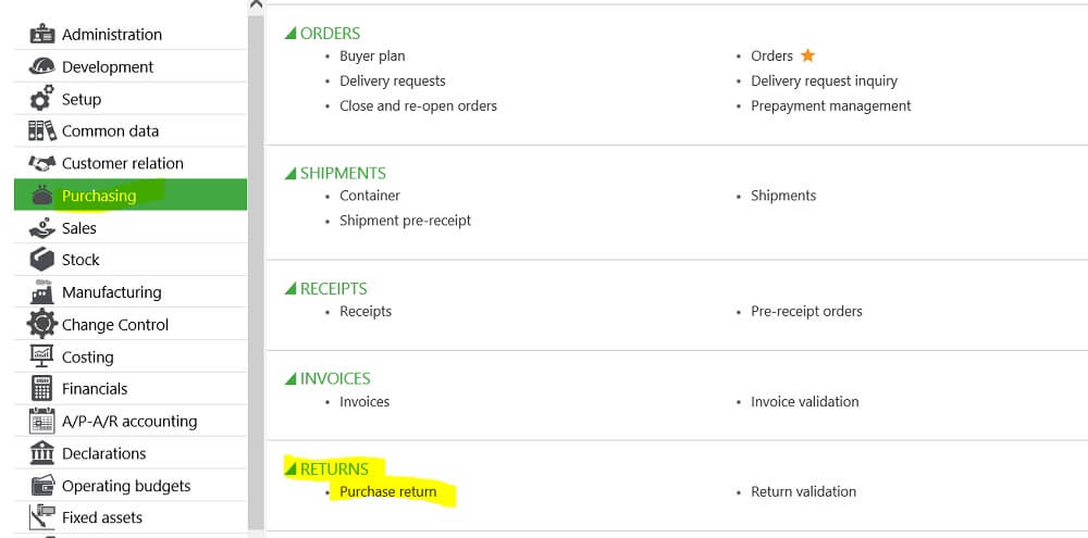 Sage X3 Purchasing - RETURNS - Purchase Return