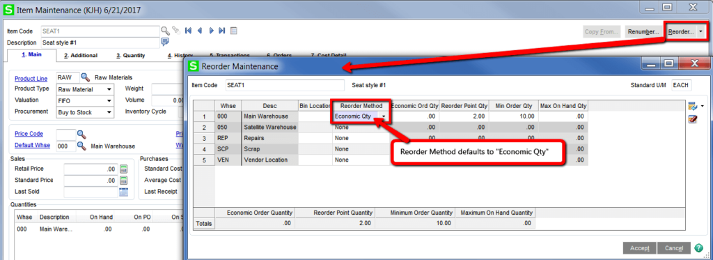 Sage 100 Changing Default Values