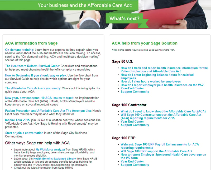 Sage 100 ERP ACA Website
