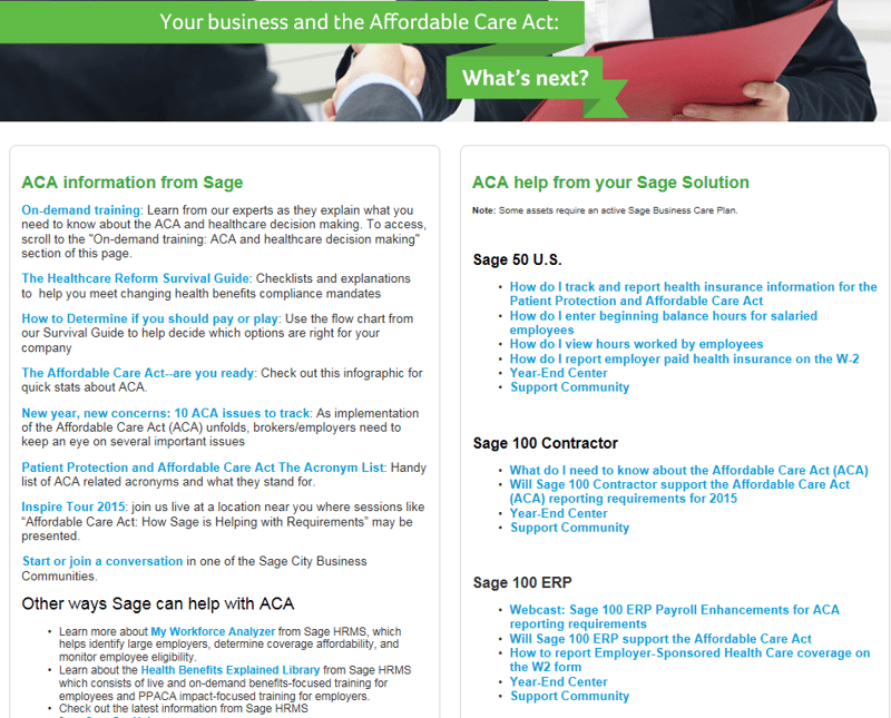 Sage 100 ERP ACA Website