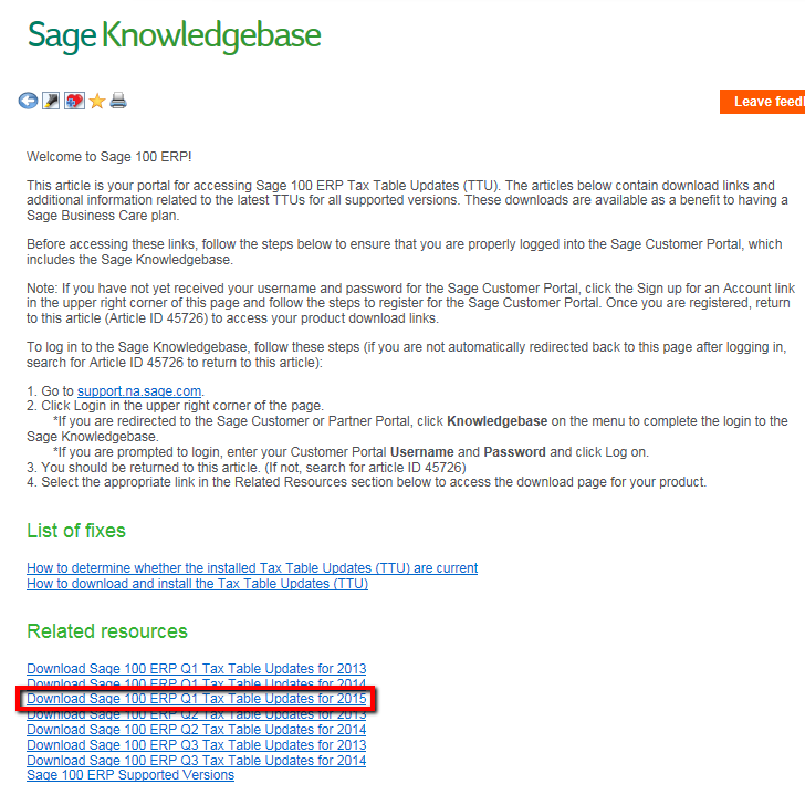 Sage 100 Knowledgebase