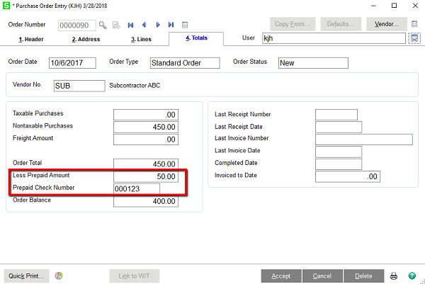 Sage 100 PO Prepayment