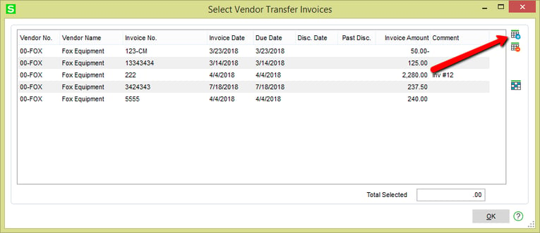Sage 100 Select Vendor Transfer Invoices
