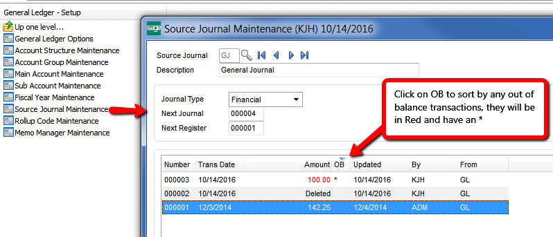 Sage 100 Source Journal maintenance