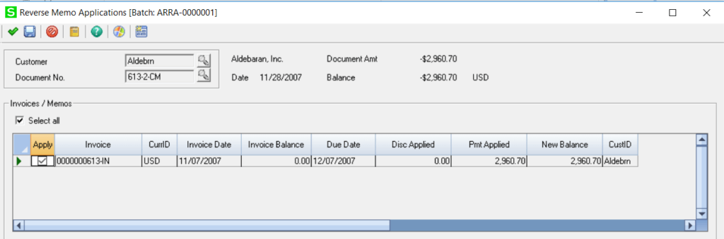 Sage 500 Apply Reverse Application Memo