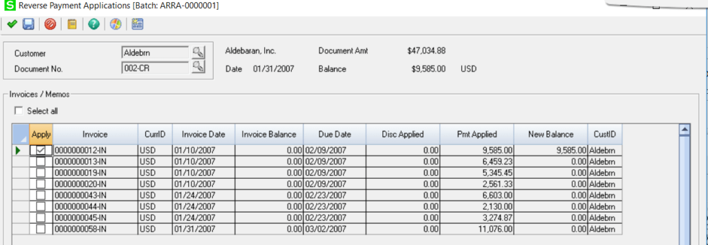 Sage 500 Apply Reverse Payment