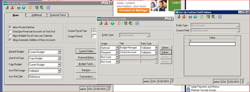 Sage 500 GL Custom Fields