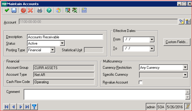 Sage 500 GL Maintain Accounts
