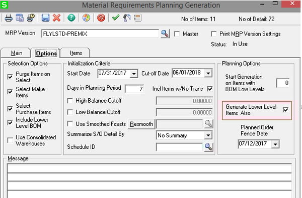 Sage 500 Generate Lower Level Items