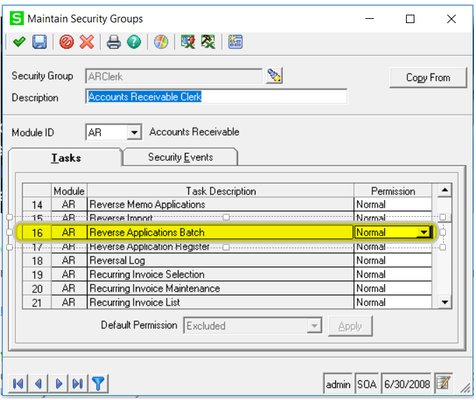Sage 500 Maintain Security Groups