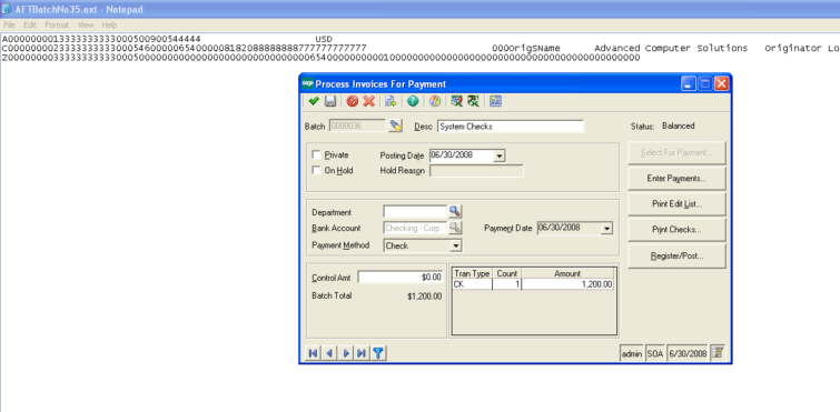 Sage 500 Positive Pay Process Invoices for Payment